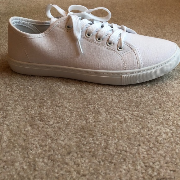 White Canvas Lace-up Sneakers - Picture 3 of 5